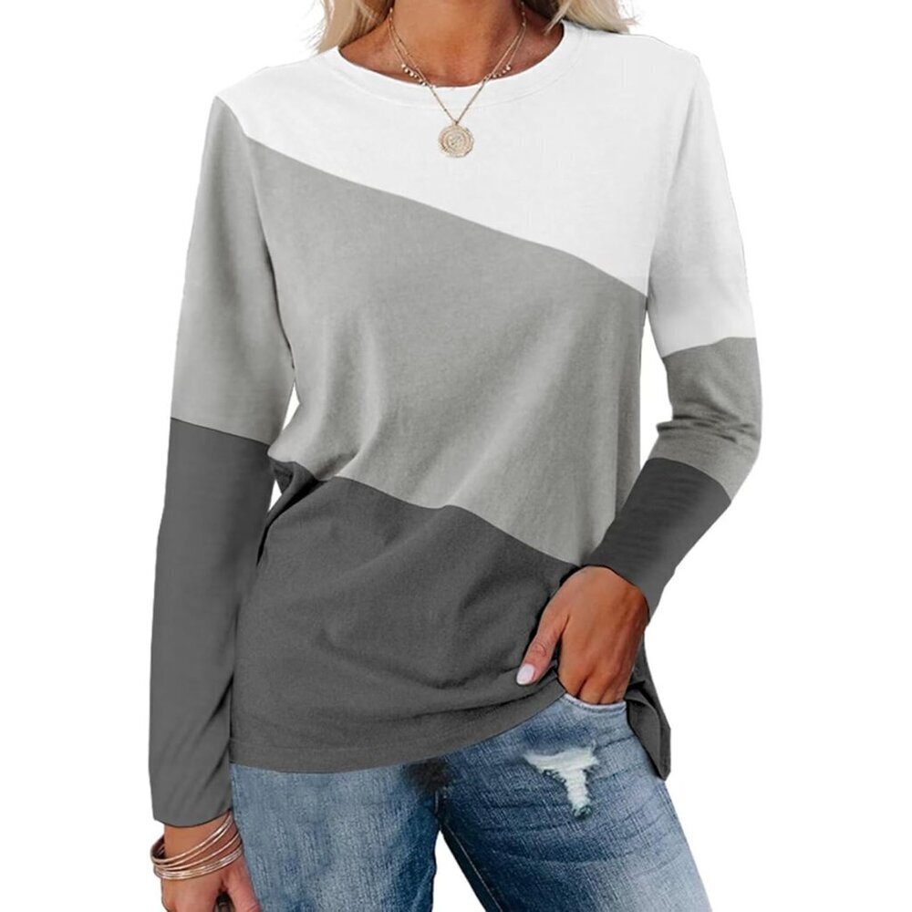 Women's Color Block Long Sleeve Tunic Top Casual Stylish Lightweight
